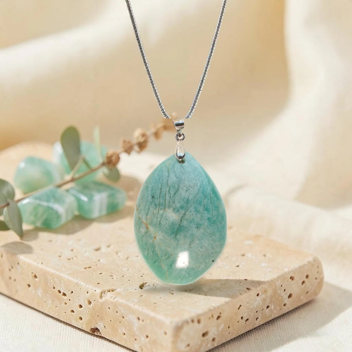 Collier Pierre Verte Amazonite, Pendentif Pièce Unique Numéroté au Choix