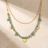 Collier Multi Rangs Aventurine Verte CALYA®, Chaîne Dorée et Médaillons