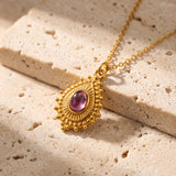Pendentif Améthyste ORIANE®, Médaillon Soleil Doré et Pierre Violette