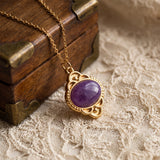 Pendentif Améthyste ROSALIE®, Médaillon Vintage Doré et Pierre Violette