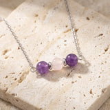 Collier Améthyste et Quartz Rose TRINA®, Trois Perles sur Chaîne Argentée