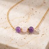 Collier Améthyste et Quartz Rose TRINA®, Trois Perles sur Chaîne Dorée
