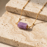 Collier Améthyste Femme LUMIA®, Tube en Pierre Violette sur Chaîne Dorée