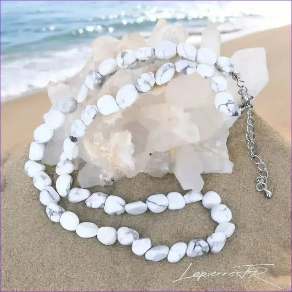 Collier pierres naturelles en Howlite blanche - La Pierre FR