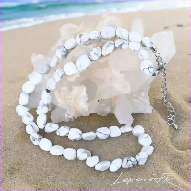 Collier pierres naturelles en Howlite blanche - La Pierre FR