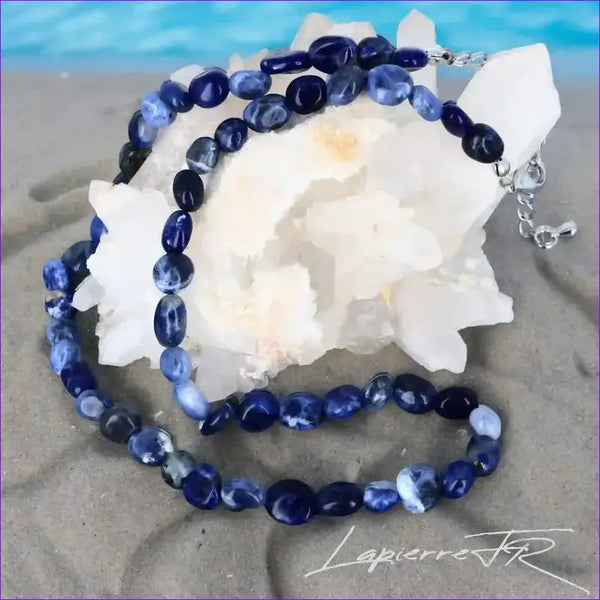 Collier pierres naturelles en Sodalite - La Pierre FR
