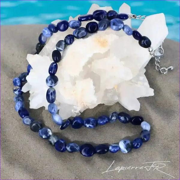 Collier pierres naturelles en Sodalite - La Pierre FR