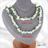 Collier ras de cou 42cm et sautoir 90cm en Prehnite (Murmure de Nature).