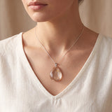 Collier Quartz Fumé, Pendentif Goutte Plate Brun Translucide, Chaîne ou Cordon