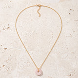 Collier Quartz Rose Doré, Pendentif Donut 17 mm Femme