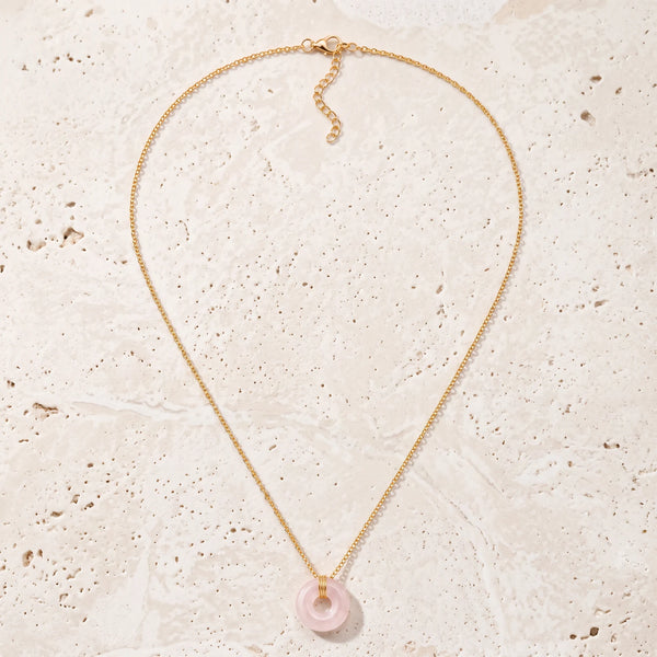 Collier quartz rose sur chaîne dorée en acier inoxydable, 48 à 53 cm