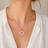 Collier Quartz Rose Doré, Pendentif Donut 17 mm Femme