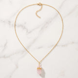 Collier Quartz Rose, Pierre Rose en Pointe sur Chaîne Dorée