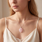 Collier Pierre Quartz Rose, Pendentif Plat Forme Libre, Chaîne ou Cordon