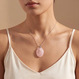 Pendentif Pierre Quartz Rose Ovale, Pierre Plate pour Femme ou Homme
