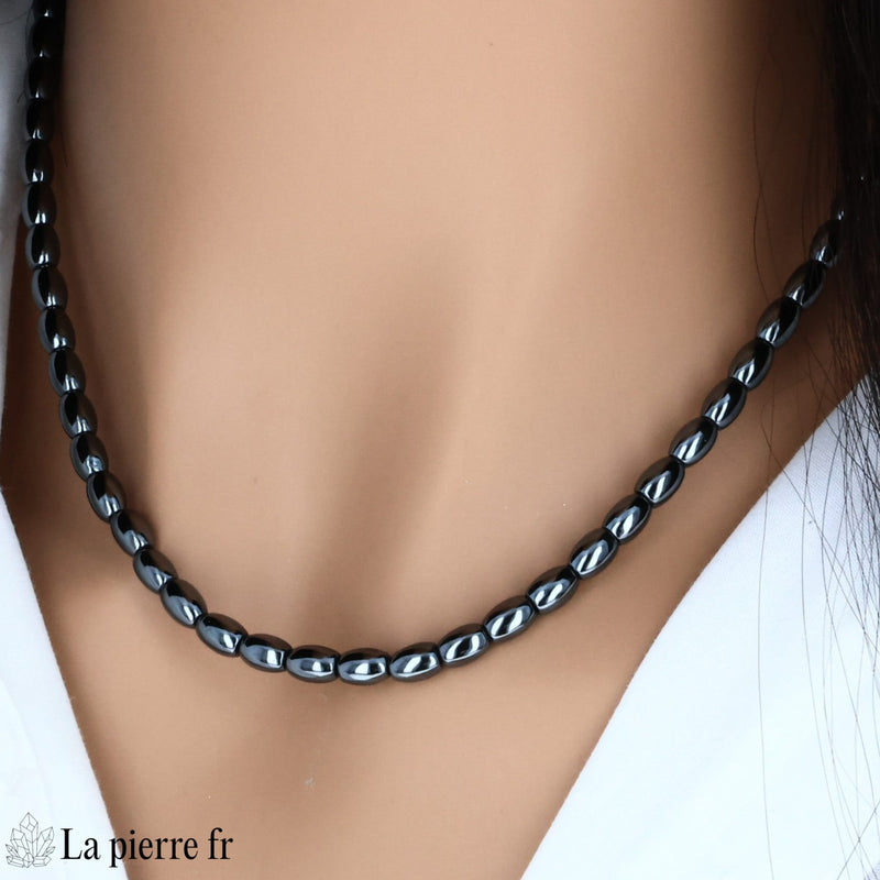 Collier Ras-de-Cou en Hématite (Perles Olive)