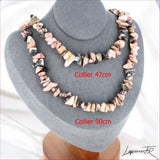 Collier femme (Cœur Apaisé) en Rhodonite baroque, bijou de guérison émotionnelle et d'amour.