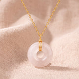 Collier Quartz Rose Doré, Pendentif Donut 17 mm Femme