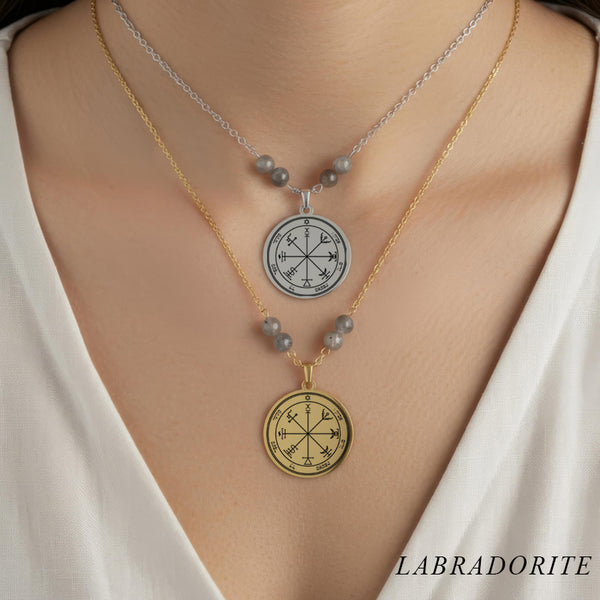 Collier talisman Septième Pentacle de Jupiter avec perles en labradorite, collier ésotérique de protection renforcée
