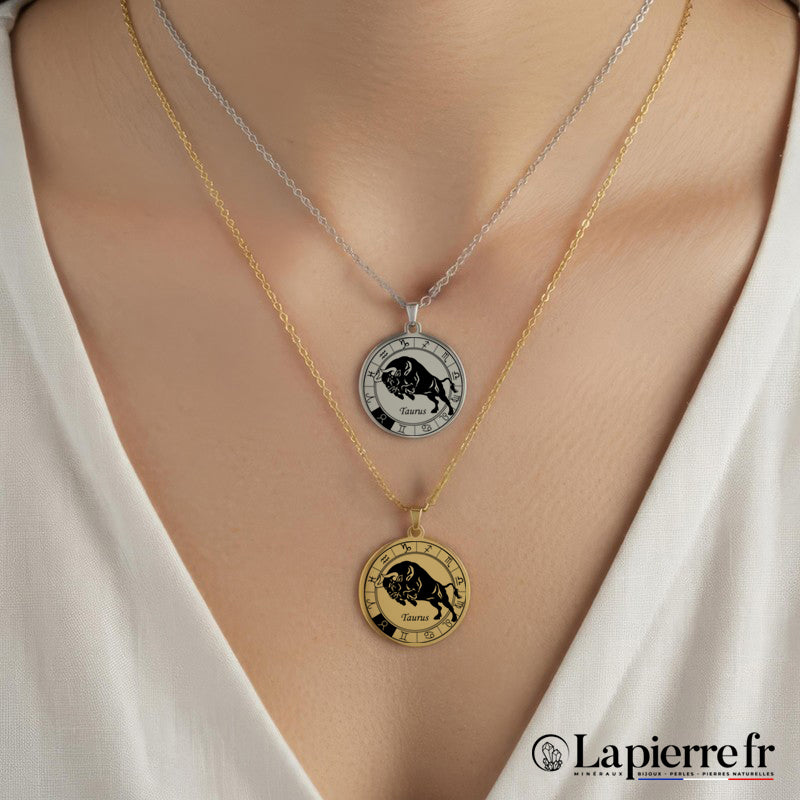 Collier Signe Astrologique Taureau acier inoxydable doré ou argenté