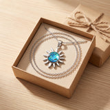 Collier Pendentif Soleil en Nacre Naturelle Bleue