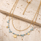 Collier Apatite et Aigue-Marine CALYA®, Double Rang Doré à Pampilles