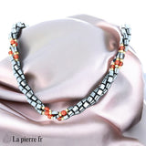 Collier Torsade en Hématite et Cornaline
