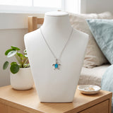 Collier Pendentif Tortue de Mer en Nacre Naturelle Bleue