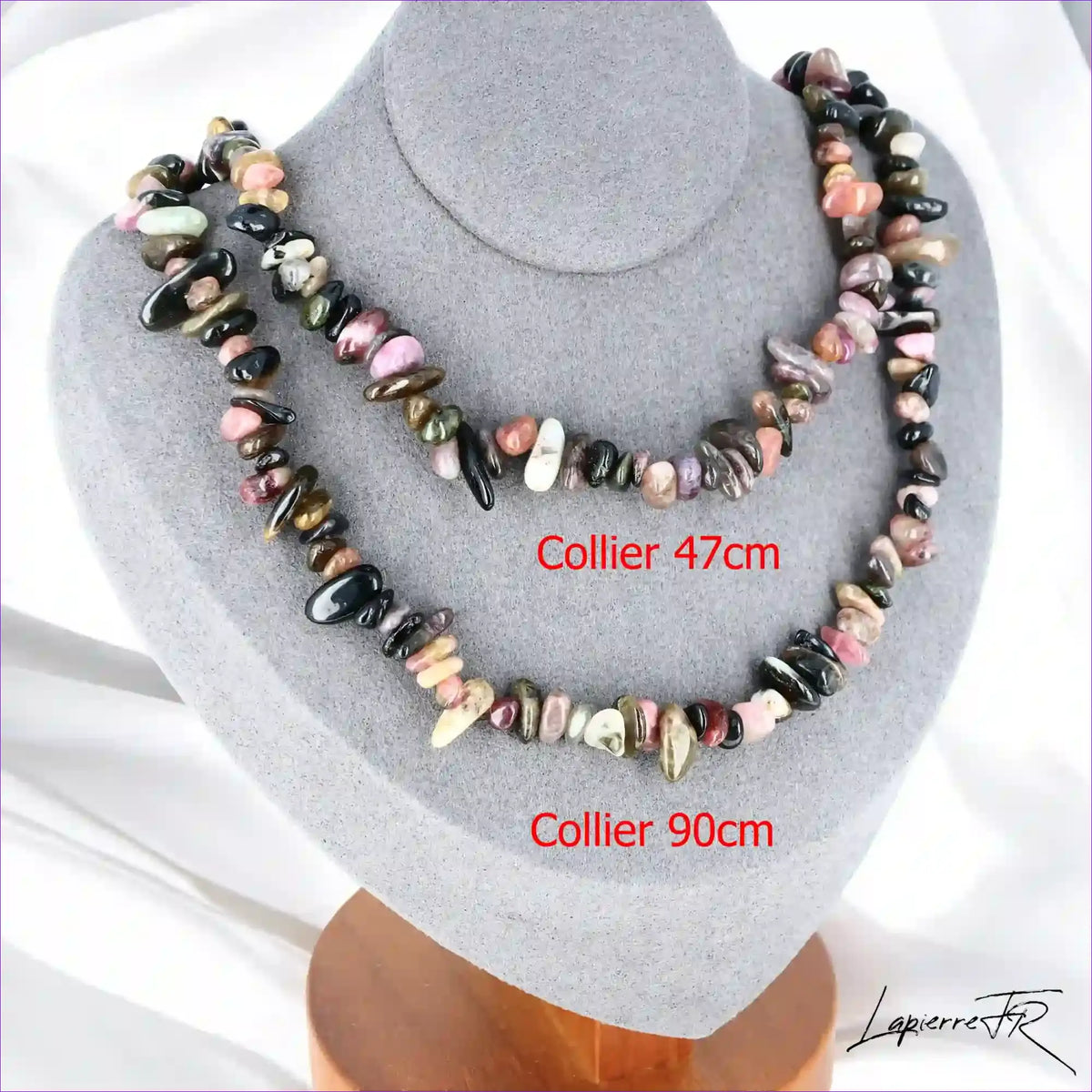 Collier femme (Arc-en-Ciel de Joie) en Tourmaline multicolore baroque, bijou de joie et de guérison.