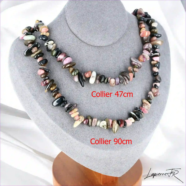 Collier femme (Arc-en-Ciel de Joie) en Tourmaline multicolore baroque, bijou de joie et de guérison.