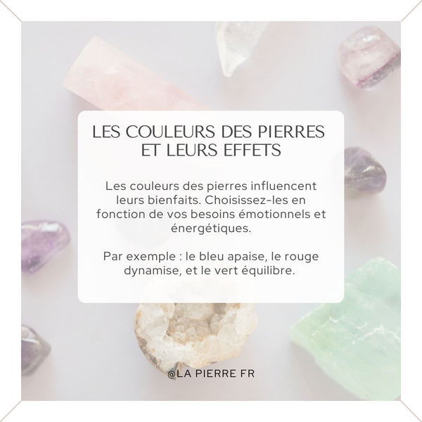 Carte expliquant les effets des couleurs des pierres naturelles.