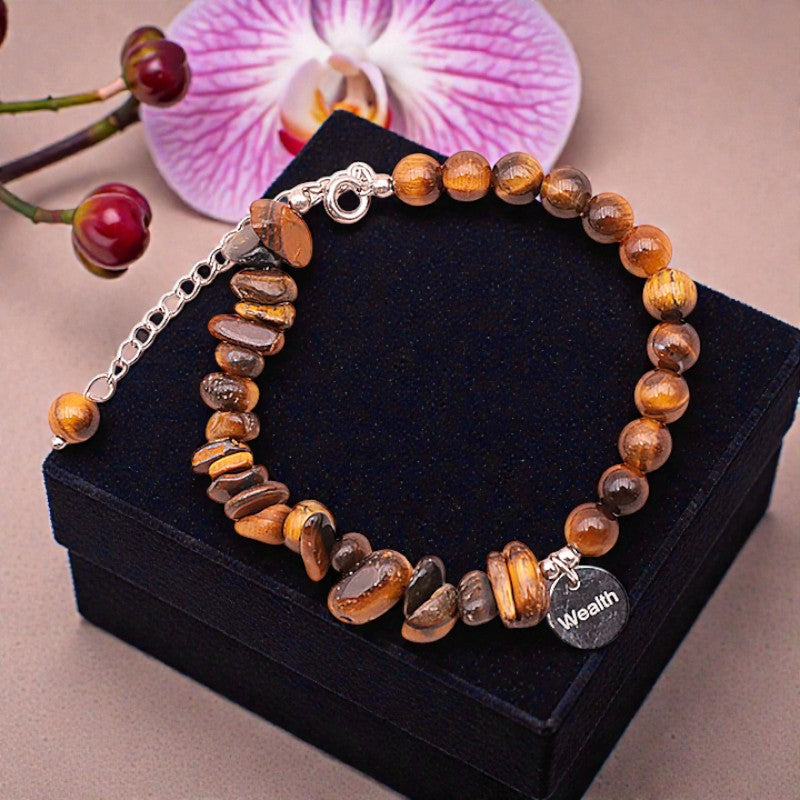 Détail du bracelet Œil de tigre DUO® avec chaîne réglable en acier inoxydable