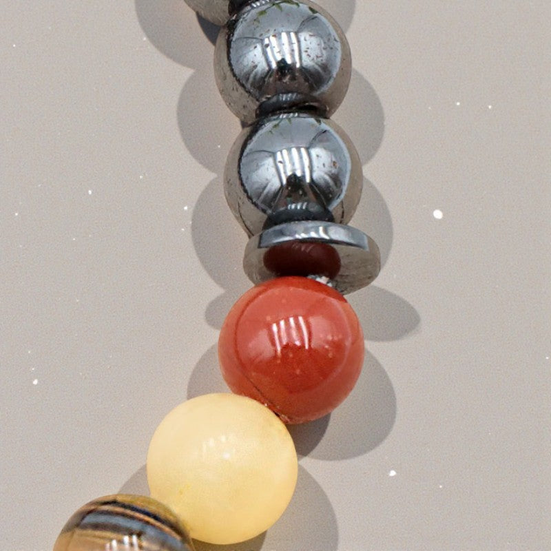 Détail des perles 7 chakras et hématite en pierre naturelle 8 mm