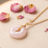 Collier Quartz Rose Doré, Pendentif Donut 17 mm Femme