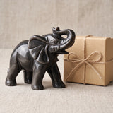 Éléphant en Obsidienne Argentée, Statue Porte-Bonheur 11 cm