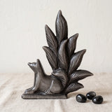 Figurine Renard à 9 Queues en Obsidienne Argentée, 13 cm