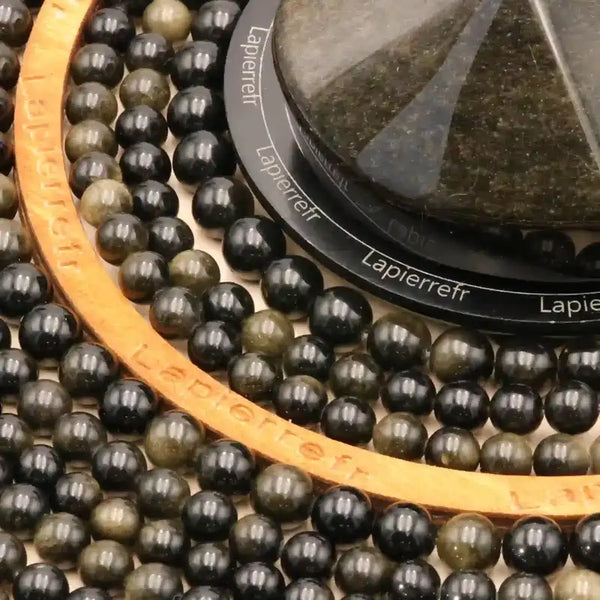 Fil de perles obsidienne dorée 10 mm pour la création de bijoux