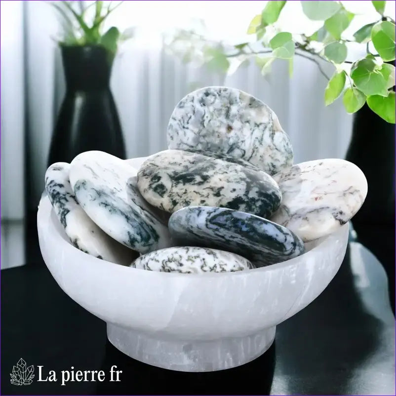 Galet plat en Agate Mousse, pierre de lithothérapie pour l'harmonie émotionnelle