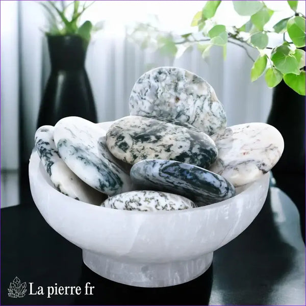 Galet plat en Agate Mousse, pierre de lithothérapie pour l'harmonie émotionnelle