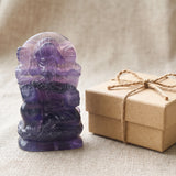 Statue Ganesh en Fluorite Violette, Pierre Naturelle 10 cm