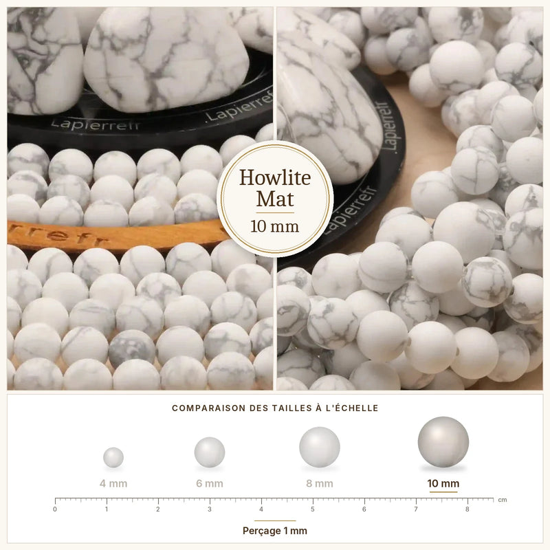 Fil de perles howlite mat rondes et polies en pierre naturelle