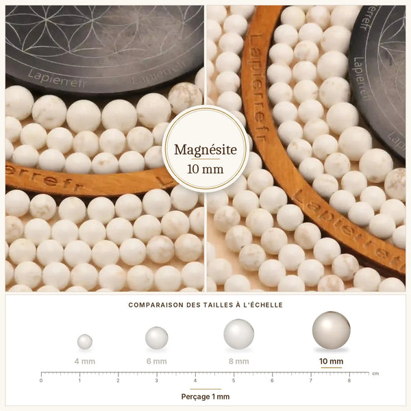 Grosses perles blanches veinées de gris en magnésite