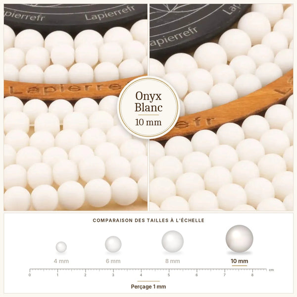 Grosses perles blanches en onyx blanc 10 mm, rondes et polies