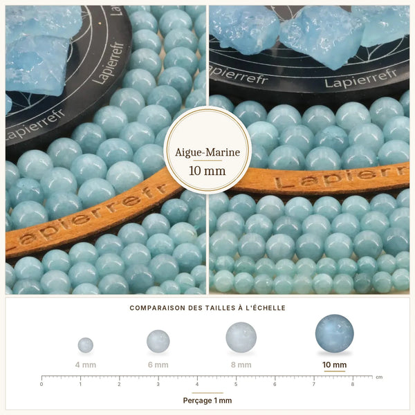 Grosses perles bleu clair en aigue-marine stabilisée de 10 mm