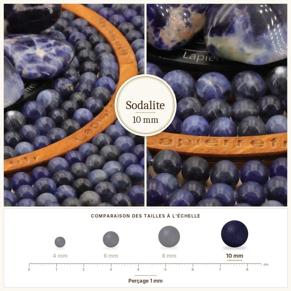Grosses perles bleues en sodalite 10 mm veinées de blanc