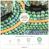 Grosses perles Azurite Malachite Stabilisée 10 mm, Qualité AA+