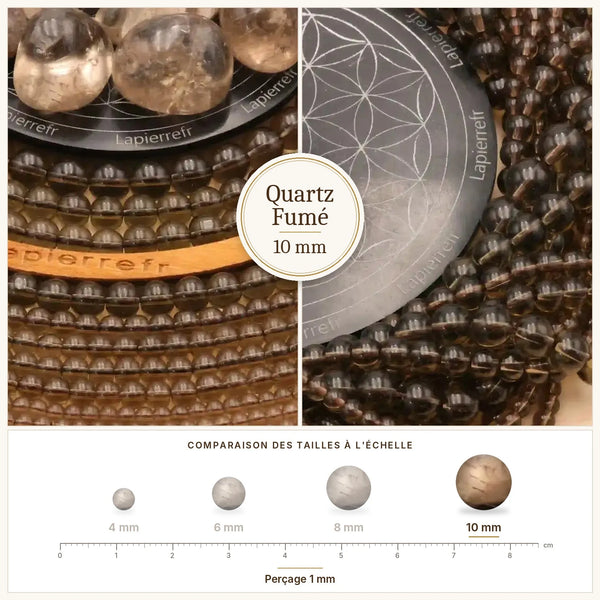 Grosses perles brunes et grises en quartz fumé 10 mm