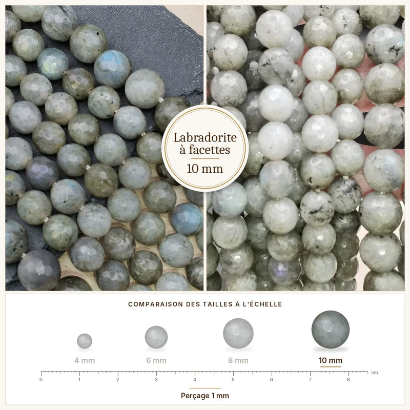 Fil de perles labradorite rondes à facettes en pierre naturelle