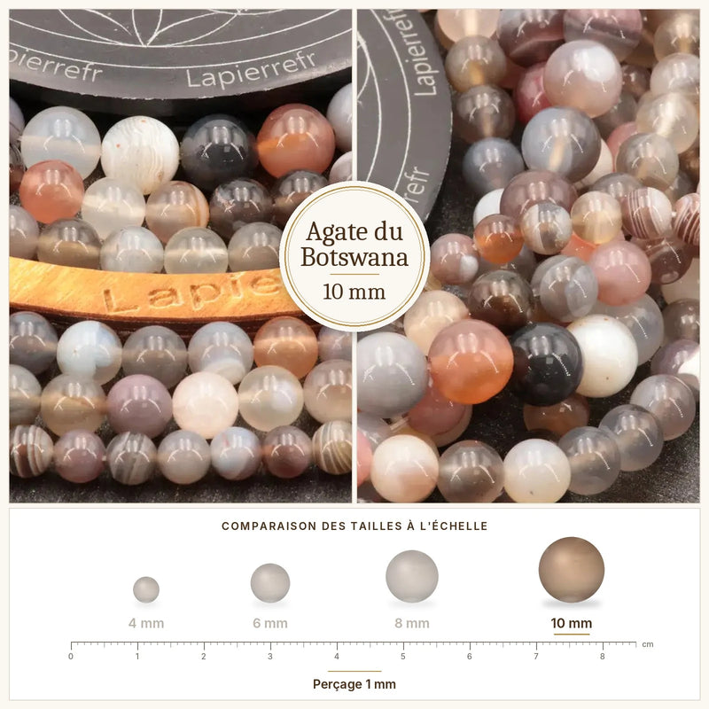 Fil de perles agate du botswana rondes et polies en pierre naturelle