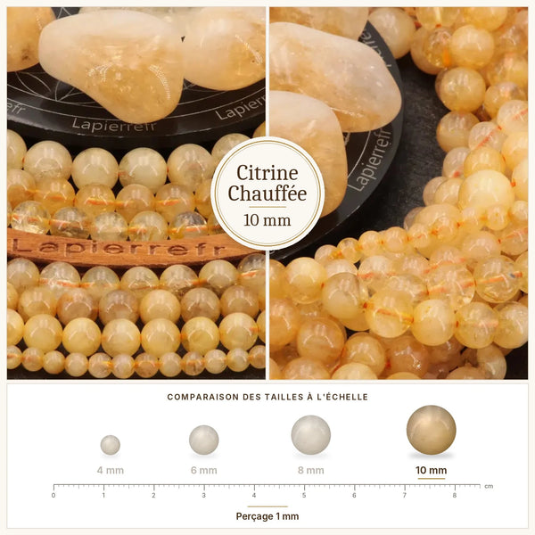 Grosses perles jaune orangé en citrine chauffée de 10 mm